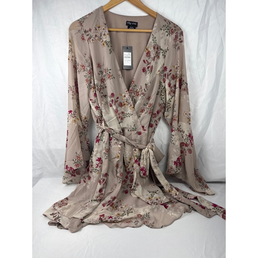 NWT City Chic Size XS/14 Misty Rose Floral Boho Long‎ Sleeve Dress